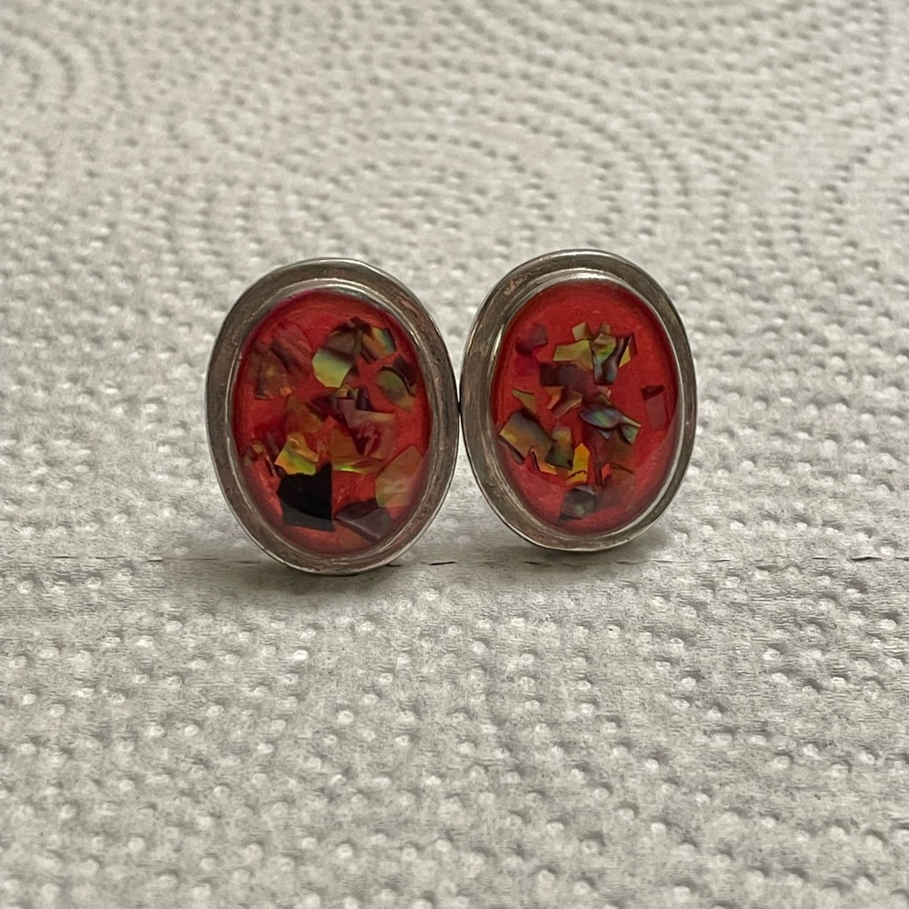 Super Cute Silver And Red Tone Clip on Earrings